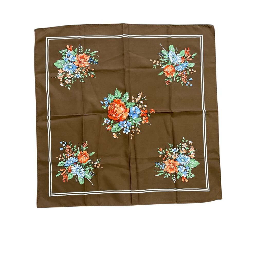 Vintage Scarves By Nathan Brown Floral Polyester Square Scarf 21.25" Machine Was